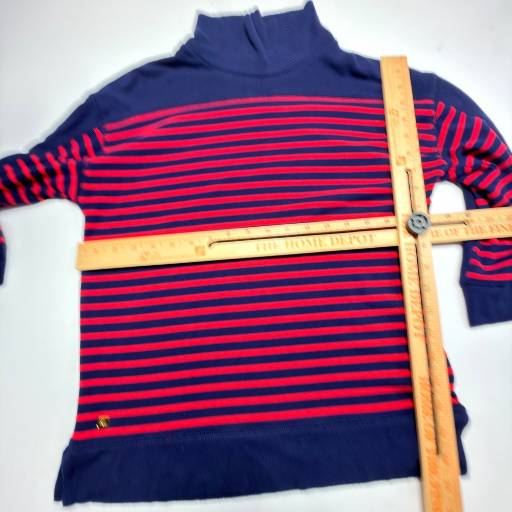 Lauren Ralph Lauren Striped Turtleneck Sweater Navy Red Medium Stretch Knit - Picture 5 of 10